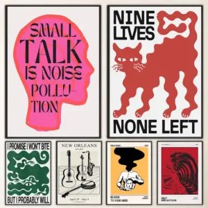 Retro Pop Art Poster Memphis Abstract Wall Art Picture Vintage Canvas Print Painting Home Decor for Bedroom Living Room Hallway