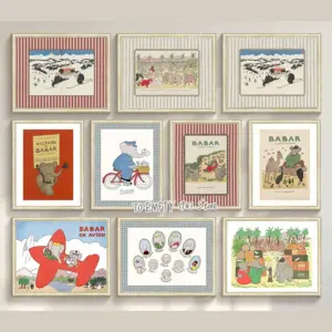 Babar The Elephant Vintage Art Babar Nursery Art Skiing Family Tree Poster Canvas Painting Wall Pictures Home Kids Room Decor
