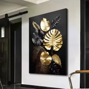 Luxury Black Gold Plant Leaves Canvas Poster Print Modern Home Abstract Wall Art Painting Living Room Luxury Decoration Gift