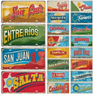 Artisian ARGENTINA Metal Sign Buenos Aires License Plate Rosario Metal Plaque Province Car Plate Landmark Decorative Wall Decor