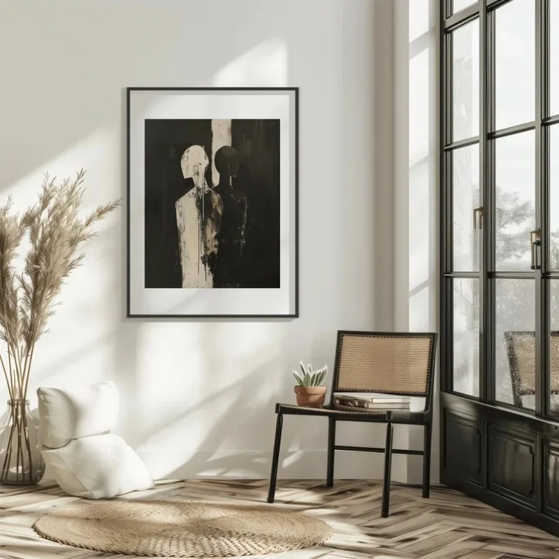 Abstract Geometric Figures Poster Black and White Modern Minimalist Brush Stroke Canvas Painting Wall Art Living Room Home Decor - Image 3