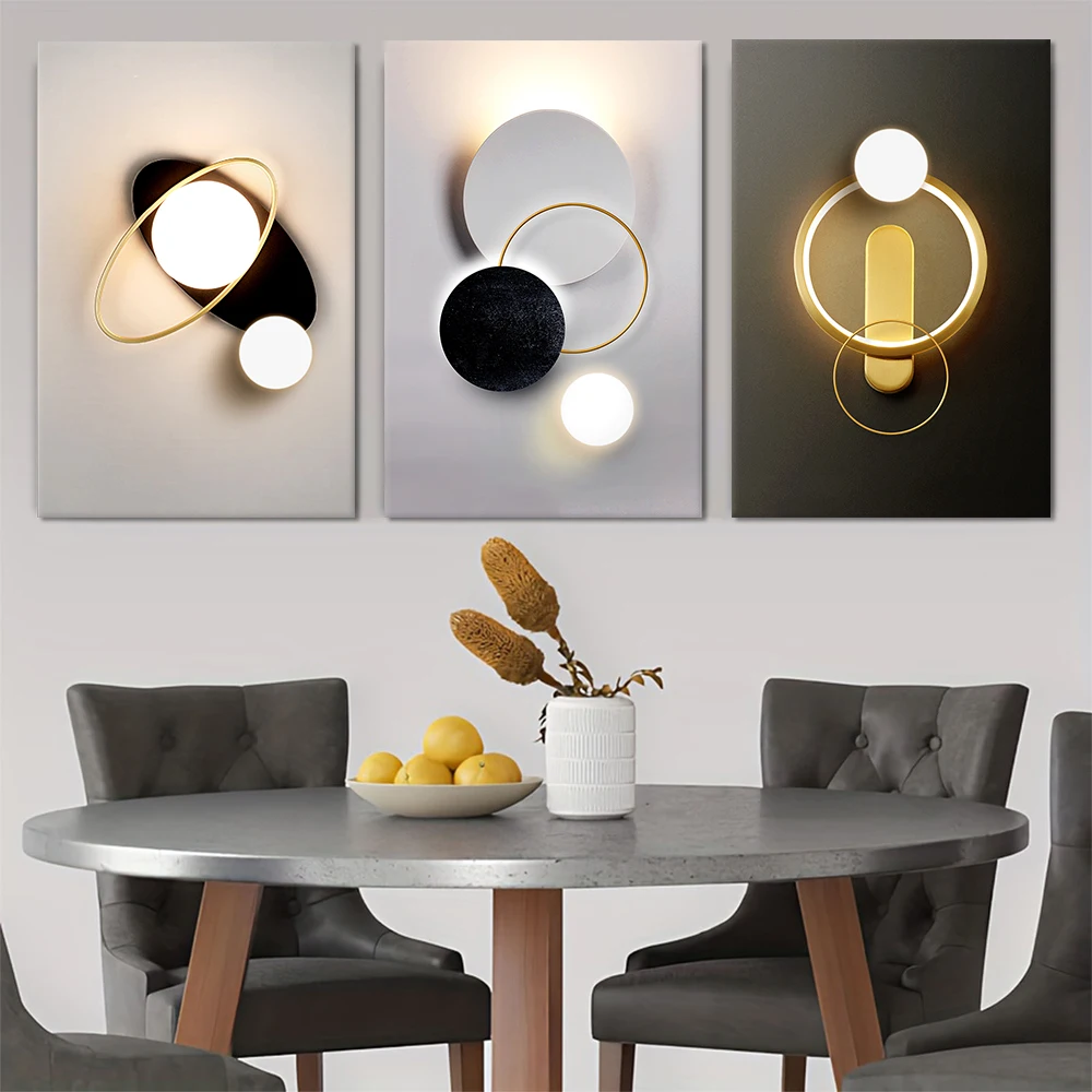 3 pieces of modern minimalist LED luminous canvas decorative paintings, creative planet ring design, living room, bedroom, entra - Image 6