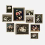 Flower Still Life Oil Painting Canvas Prints Yellow White Roses Green Leaves Vintage Poster Gallery Wall Art Pictures Home Decor