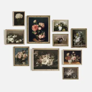 Flower Still Life Oil Painting Canvas Prints Yellow White Roses Green Leaves Vintage Poster Gallery Wall Art Pictures Home Decor