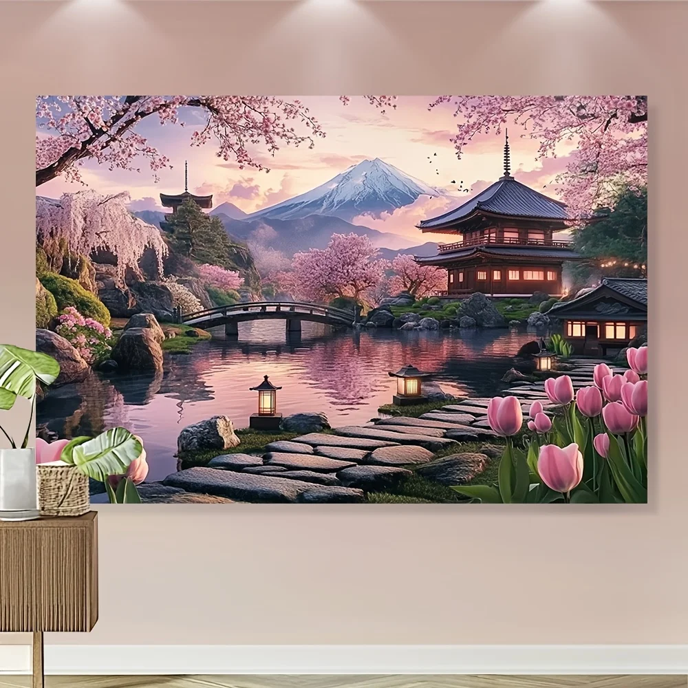 Cherry Blossom Temple Tapestry - Perfect for Home Décor, Adding a Touch of Nature and Tranquility to Your Living Space - Image 4