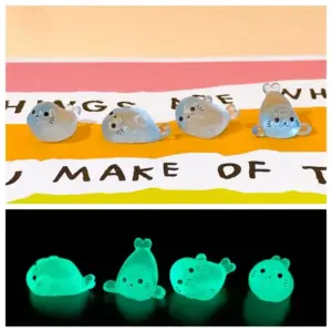 2Pcs Glow in The Dark Mini Seal Figurines Luminous Resin Sea Animals Miniatures 4 Styles for DIY Craft Home Decoration Supplies