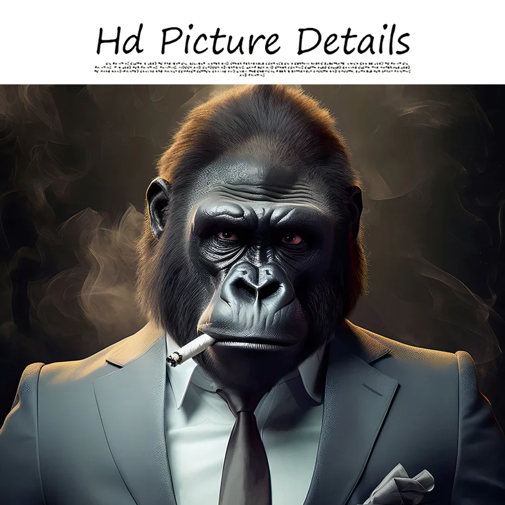 Nordic Gorilla Wear Suit Wall Art Canvas Painting Abstract Aesthetics Animal Monkeys Poster Print Picture for Modern Home Decor - Image 6
