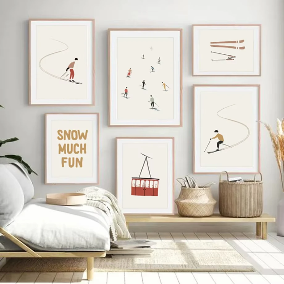 Winter skiing sports cable car aesthetic poster Nordic minimalist winter snow scenery figure canvas painting art home room decor - Image 5