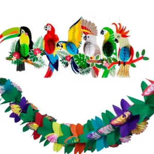 Tropical Hawaiian Theme Honeycomb Parrot Hanging Paper Flower Garland Banner for Summer Aloha Beach Birthday Wedding Party Decor