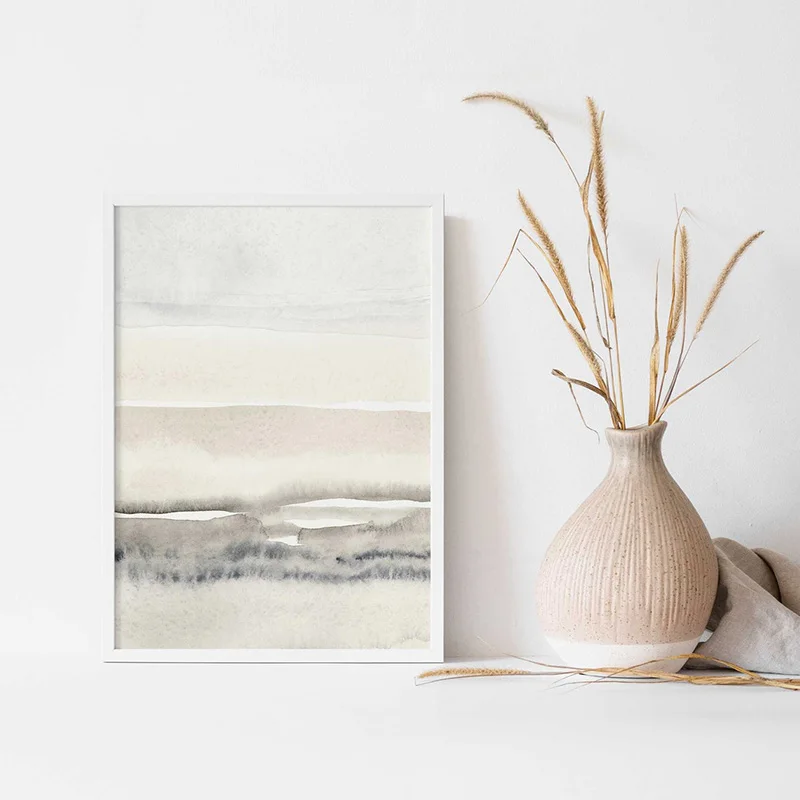 Beige and Grey Abstract Canvas Painting Posters and Prints Nordic Wall Art Pictures for Home Living Room Decor Set of 2 - Image 4