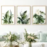 Classic Simple Wall Art Tropical Plants Green Leaves Gold Flowers HD Canvas Print Poster Home Living Room Bedroom Decoration