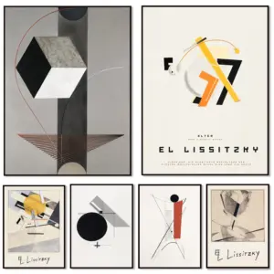 El Lissitzky Art, Proun Collection, Geometric Shapes Posters, Suprematism Art Abstract Prints Home Living Room Decor
