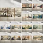 3PC Japanese Cherry Blossom Poster Minimalist Neutral Japanese Landscape Zen Nature Ink Art Print, Minimalist Home Decor