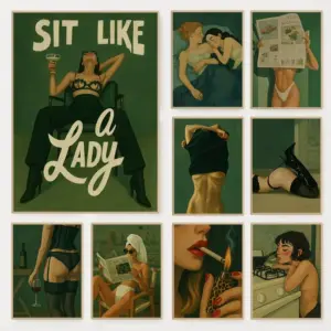 1 Minimalist Female Green Background Poster Vintage Bold Feminine Portrait Canvas Painting Wall Art for Living Room Home Decor