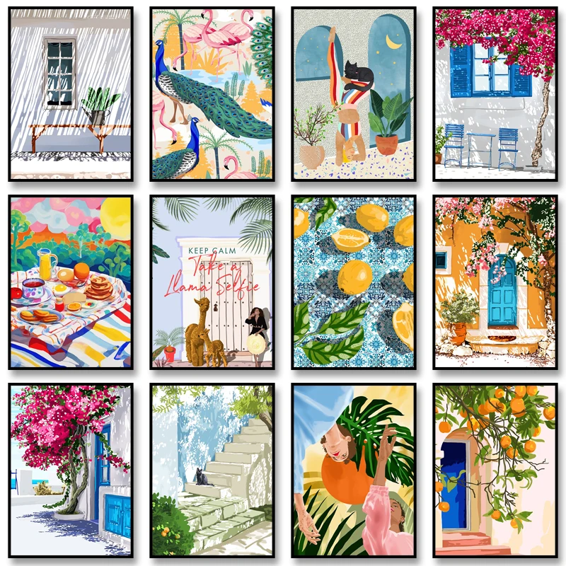 Summer Illustration Canvas Paintings Nature Poster Sweet Morocco Print Wall Art Picture for Living Room Home Decoration