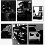 Street Luxury Car Black And White Style Poster Self-adhesive Art Waterproof Paper Sticker Coffee House Bar Room Wall Decor