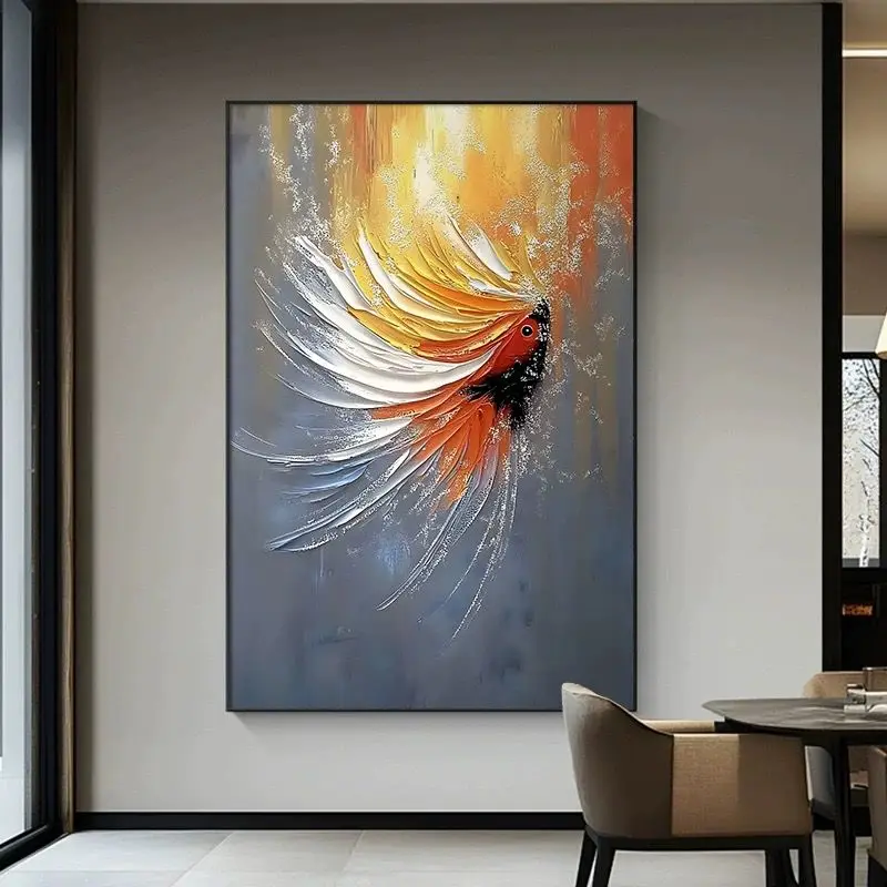 Modern Abstract Gold Fish Picture For Wall Decor Pure Handmade Texture Oil Painting On Canvas Hanging Art Poster For Living Room - Image 2