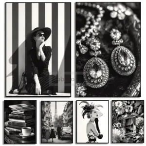 Fashion Black and White Posters Modern Luxury Prints Canvas Painting Black and White Wall Art Pictures Home Living Room Decor
