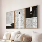 3pcs set, wall art, vintage poster, modern minimalist stripe art print, black and white abstract neutral lines canvas painting