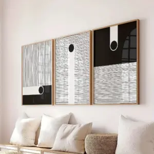 3pcs set, wall art, vintage poster, modern minimalist stripe art print, black and white abstract neutral lines canvas painting