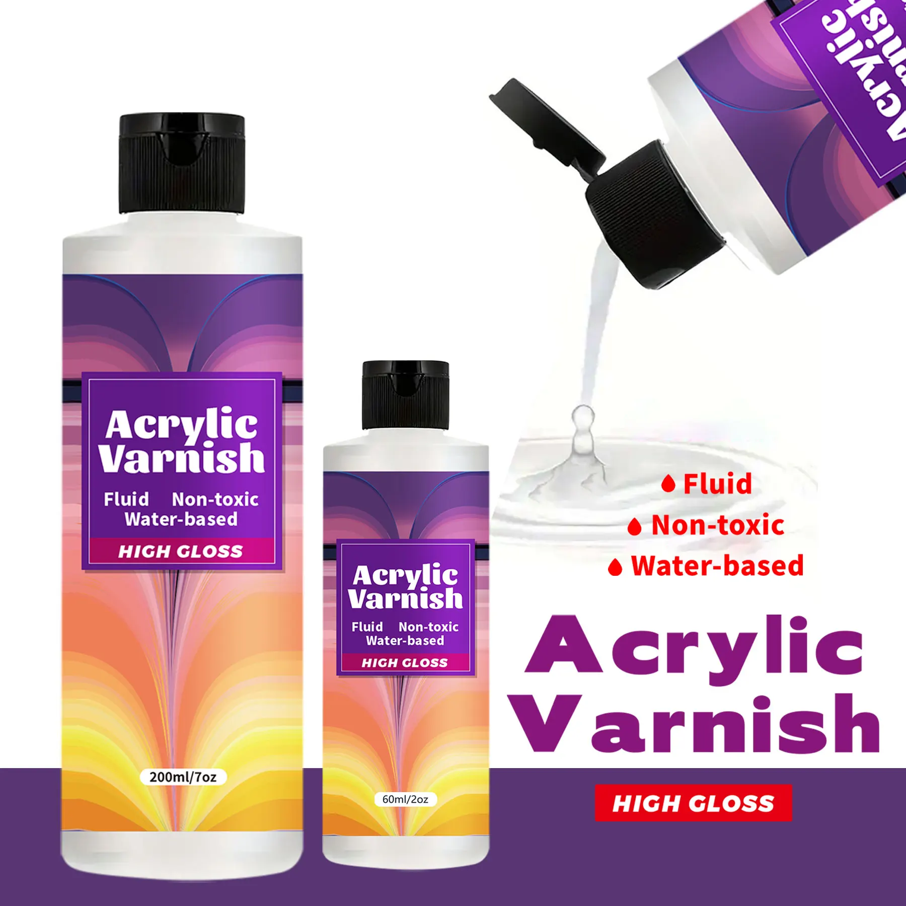 200ML Acrylic Varnish High Gloss Finish, Protective Clear Coat for Paintings, Non-Yellowing Waterproof Sealant, Anti-Cracking wi