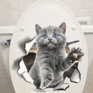 3D Cute Cat Toilet Sticker Bathroom Toilet Cover Sticker Wall Stickers Animal for Home Bathroom Decor наклейки на стену декор