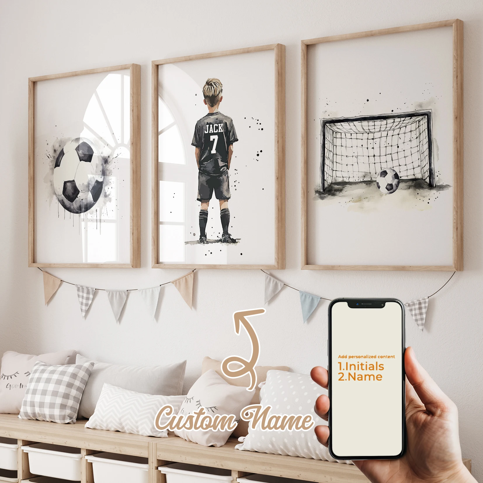 3pcs Personalized Custom Name Cartoon Child football Wall Art Print Picture Canvas Poster Painting For Living Room Home Decor - Image 3