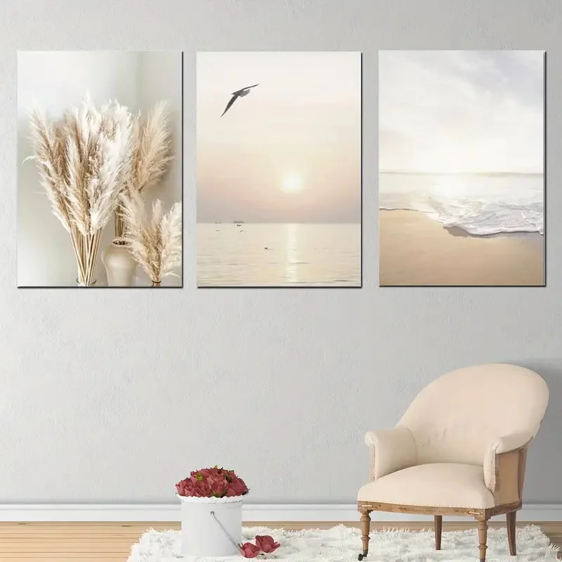 3pcs Canvas Prints Poster Modern Art Beautiful Seaside Scenery Sunset Posters Ideal Gift for Living Room Home Bedroom Decor - Image 3