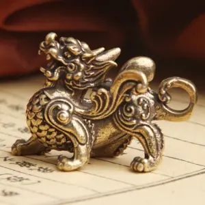 Brass Kirin Chinese Mythical Animal Dragon Statue Figures Antique Miniature Ornaments Feng Shui Home Decor Gifts