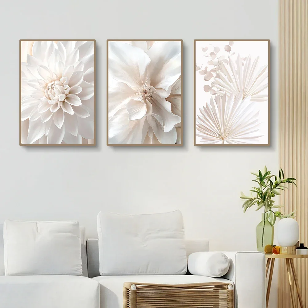 3PCS/Sets Pure White Flower Posters Canvas Painting Minimalist Posters And Prints Wall Art for Home Living Room Decor Unframed - Image 3