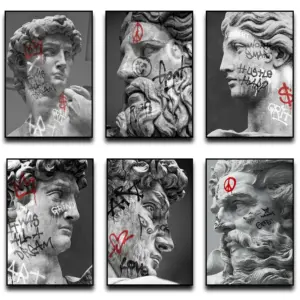 David Sculpture Graffiti Wall Art Poster Zeus Street Canvas Art Prints Apollo Wall Decor Picture David Sculpture Canvas Painting