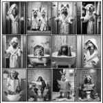 Fashion Black White Abstract Art Dog Pet Bathroom Animal Canvas Painting Wall Art Print for Living Room Home Decor