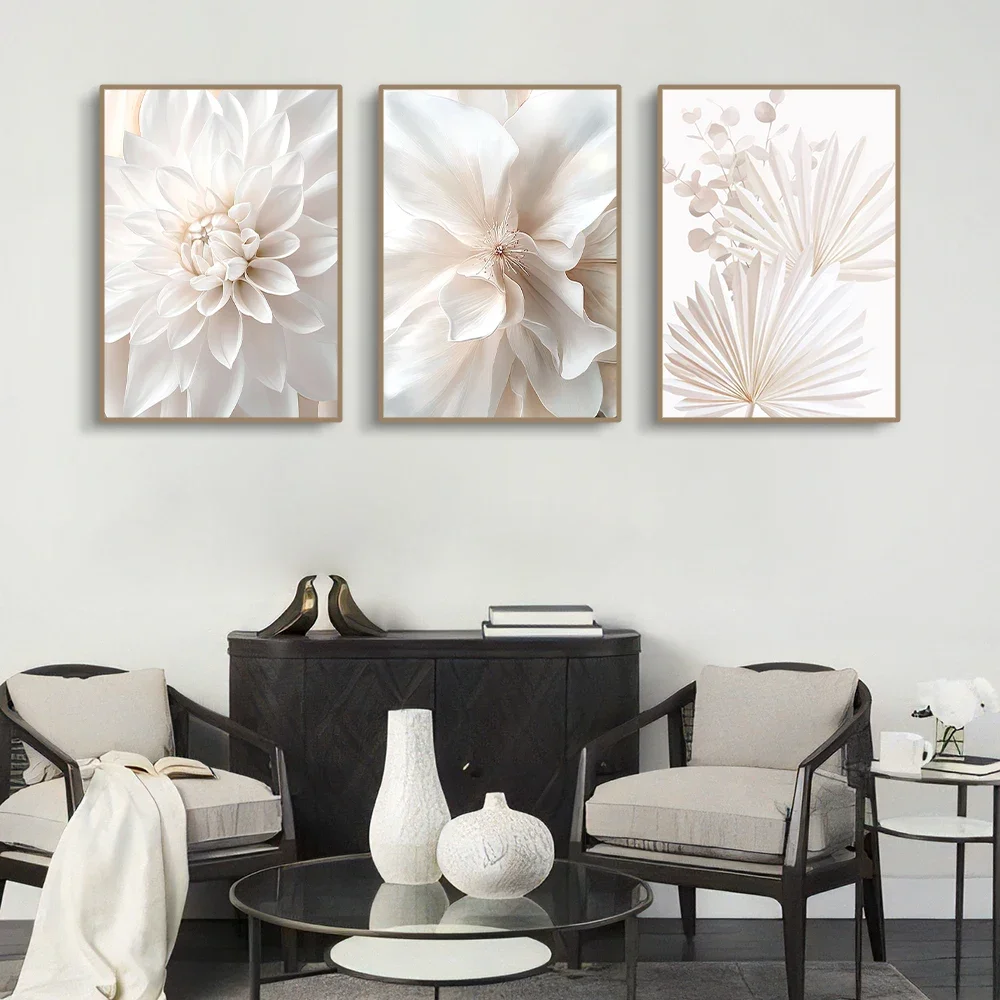 3PCS/Sets Pure White Flower Posters Canvas Painting Minimalist Posters And Prints Wall Art for Home Living Room Decor Unframed - Image 2