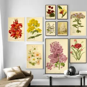 Antique Flowers Botanical Canvas Prints Living Room Wall Art Pictures Decor , Retro Floral Plants Posters Vintage Painting Decor