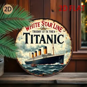 Vintage Titanic Metal Wall Sign, Round Retro Nautical Plaque for Home Bar Pub Museum Decor