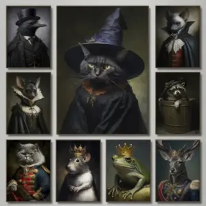 Victorian Dark Academia Witch Gothic Animals Raven Bat Rat King Black Cat Poster Canvas Painting Wall Art Pictures Home Decor