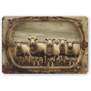 Vintage Farmhouse Sheep Tin Sign - Rustic Metal Wall Art for Home, Bar, Cafe, Restaurant Decor, Easy Hang 12x8 Inches