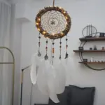 Forest Style Rattan Dream Catcher with Lights - Retro Woven Wall Hanging, Small Boho Decor & Gift