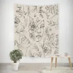 Line Art Face & Flower Wall Tapestry, Boho Minimalist Sketch Design, Elegant Home Decor for Bedroom & Living Room