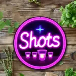 Neon Glow Metal Bar Sign "SHOTS" 7.87x7.87 Inch Wall Decor for Home Bar Party