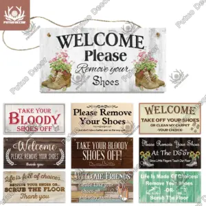 Putuo Decor Remove Shoe Sign Wooden Hanging Plate Friendship Wooden Pendant Plaque Wood for Home Man Cave Doorway Shoebox Decor