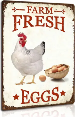 Vintage Metal Tin Sign   - Farm Fresh Eggs Retro Chicken Coop Plaque Poster Vintage Farmhouse Decor Aluminum Tin Sign Yard Signs