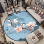 Chinese Classical Flower & Landscape Round Rug – Elegant Aesthetic Decor for Study, Bedroom & Tabletop