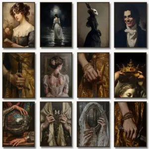 Dark Academia Vampire Poster Print Moody Victorian Vintage Woman Canvas Painting Print Wall Art  Antique Baroque Home Decor