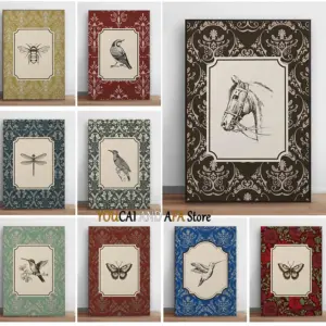 Vintage-Style Hummingbird Bee Dragonfly Butterfly Horse Classic Cottagecore Antique Poster Canvas Painting Wall Pictures Decor