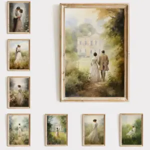 Pride and Prejudice Wall Art Print Canvas Oil Painting Elizabeth Bennet and Mr Darcy Cottagecore Posters Home Decor