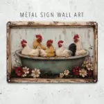 Rustic Aluminum Wall Art Farmhouse Chicken Bath Time Sign 8x12 Inch for Kitchen Garden Coop Home Decor