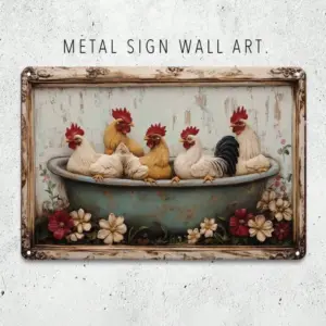 Rustic Aluminum Wall Art Farmhouse Chicken Bath Time Sign 8x12 Inch for Kitchen Garden Coop Home Decor