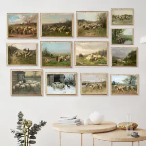 Vintage Sheep Painting Canvas Poster Countryside Meadow Landscape Painting Art Print Farm Animal Wall Pictures Cottagecore Decor