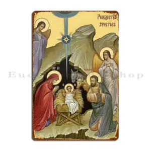 Nativity Of Christ Christmas Sticker Orthodox Icon Metal Sign Designing Decoration Decoration Wall Mural Create Tin Sign Poster